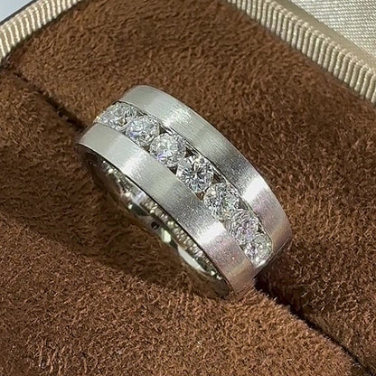 Jzora Handmade Channel‑Set Round Cut Brushed Finish Timeless Sophisticated Men’s Ring