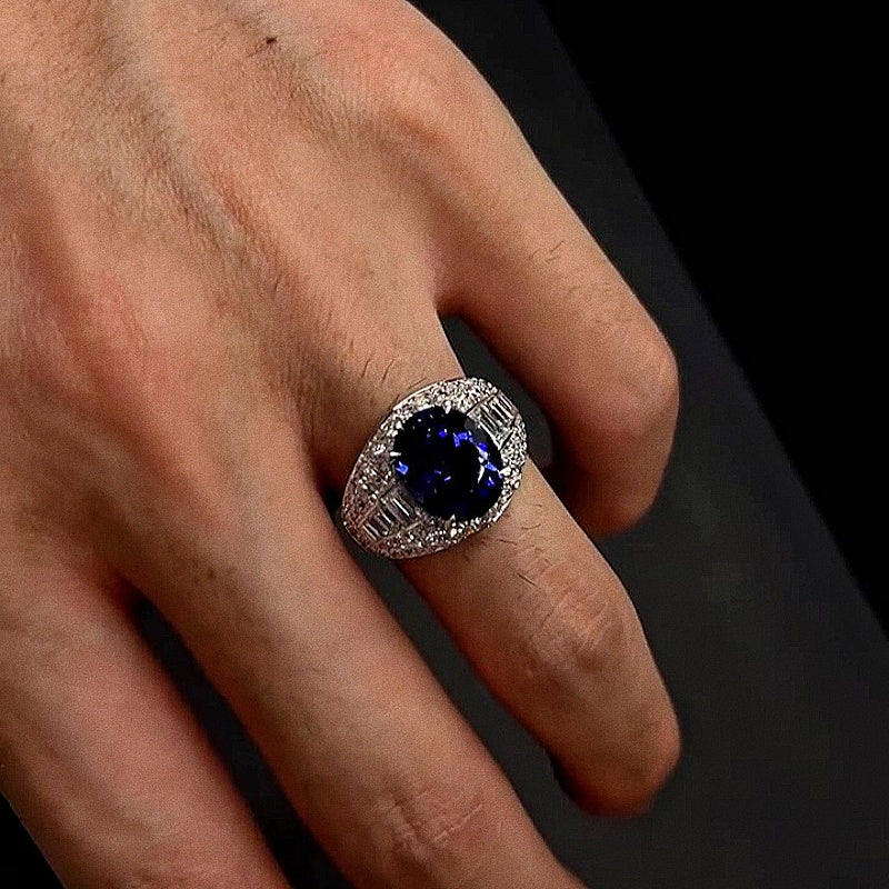 Jzora Handmade Oval Royal Blue Sapphire Luxe Vintage Fashion Ring