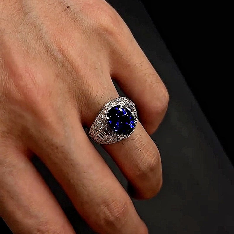 Jzora Handmade Oval Royal Blue Sapphire Luxe Vintage Fashion Ring