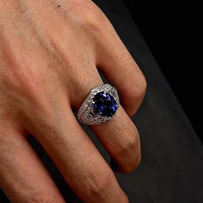 Jzora Handmade Oval Royal Blue Sapphire Luxe Vintage Fashion Ring