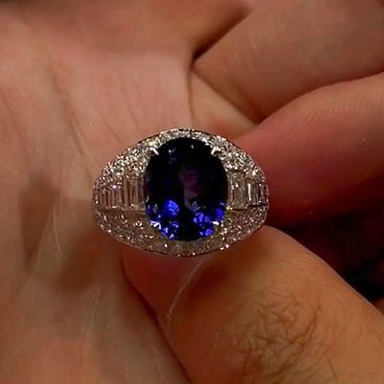 Jzora Handmade Oval Royal Blue Sapphire Luxe Vintage Fashion Ring