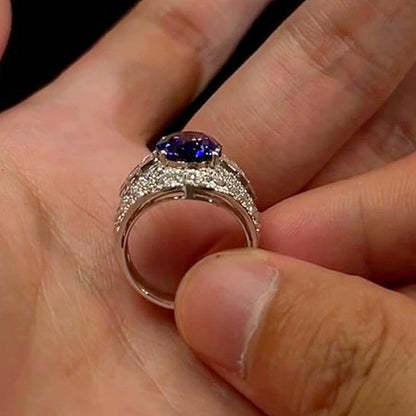Jzora Handmade Oval Royal Blue Sapphire Luxe Vintage Fashion Ring