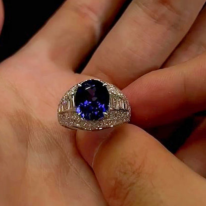 Jzora Handmade Oval Royal Blue Sapphire Luxe Vintage Fashion Ring