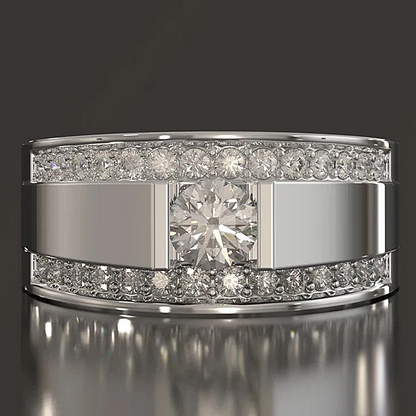 Jzora Handmade Round Moissanite Double Row Pave Milgrain Modern Men’s Wedding Ring