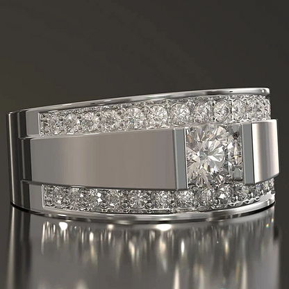 Jzora Handmade Round Moissanite Double Row Pave Milgrain Modern Men’s Wedding Ring