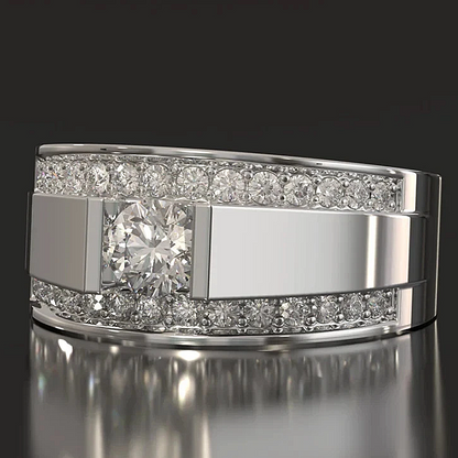 Jzora Handmade Round Moissanite Double Row Pave Milgrain Modern Men’s Wedding Ring