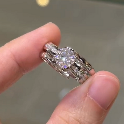 Jzora Handmade Round Cut Twisted Shank Sterling Silver Moissanite Engagement Wedding Ring Set