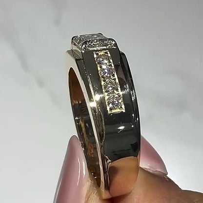 Jzora Handmade Bold 2CT Radiant Cut Moissanite Men's Wedding Band Ring