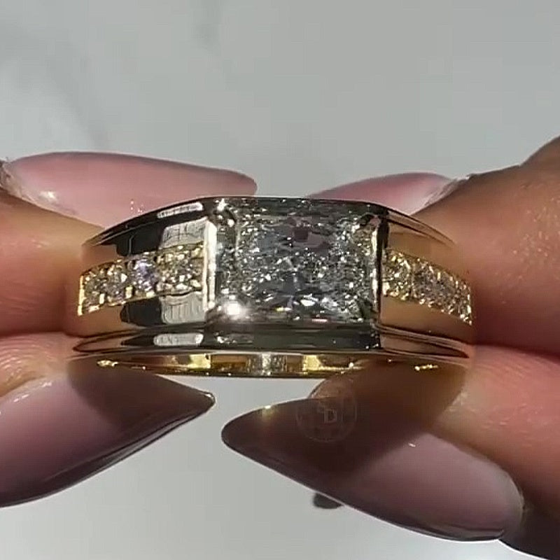 Jzora Handmade Bold 2CT Radiant Cut Moissanite Men's Wedding Band Ring