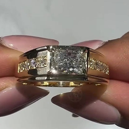 Jzora Handmade Bold 2CT Radiant Cut Moissanite Men's Wedding Band Ring