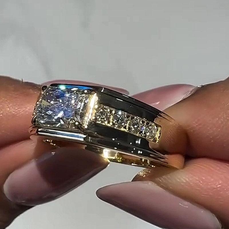 Jzora Handmade Bold 2CT Radiant Cut Moissanite Men's Wedding Band Ring