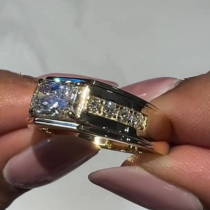 Jzora Handmade Bold 2CT Radiant Cut Moissanite Men's Wedding Band Ring