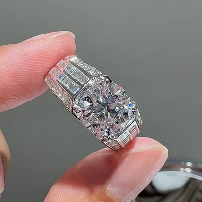 Jzora Handmade 3CT Round Cut Vintage Geometric Segmented Wide Band Men's Ring