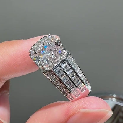 Jzora Handmade 3CT Round Cut Vintage Geometric Segmented Wide Band Men's Ring
