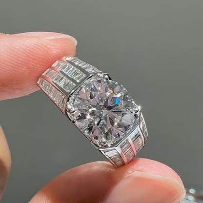 Jzora Handmade 3CT Round Cut Vintage Geometric Segmented Wide Band Men's Ring