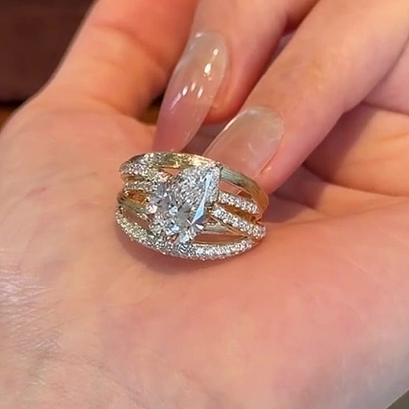 Jzora Handmade Pear Cut Twisted Woven Brushed Finish Split Shank Fashion Ring