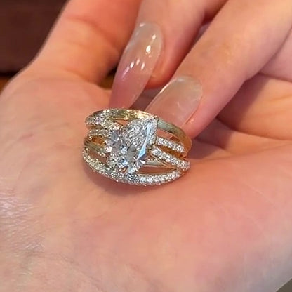 Jzora Handmade Pear Cut Twisted Woven Brushed Finish Split Shank Fashion Ring
