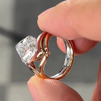Jzora Handmade Intertwined Two-Tone Asscher Cut Moissanite Ring Set