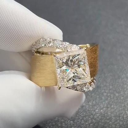 Jzora Handmade Princess Cut White Zircon Brushed Gold Finish Dainty Luxe Ring