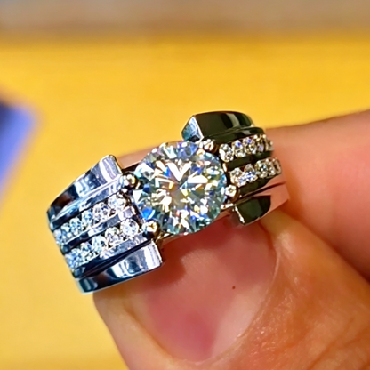 Jzora Handmade Round Cut Moissanite Multi‑Layer Parallel Pave Zircon Men's Wedding Ring