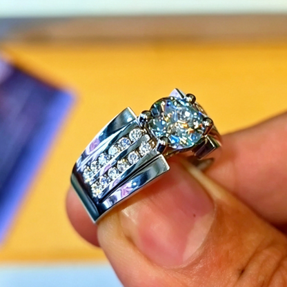 Jzora Handmade Round Cut Moissanite Multi‑Layer Parallel Pave Zircon Men's Wedding Ring