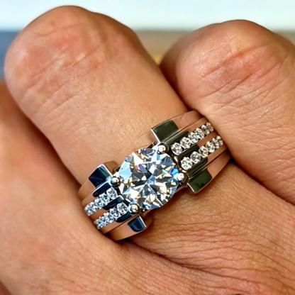Jzora Handmade Round Cut Moissanite Multi‑Layer Parallel Pave Zircon Men's Wedding Ring