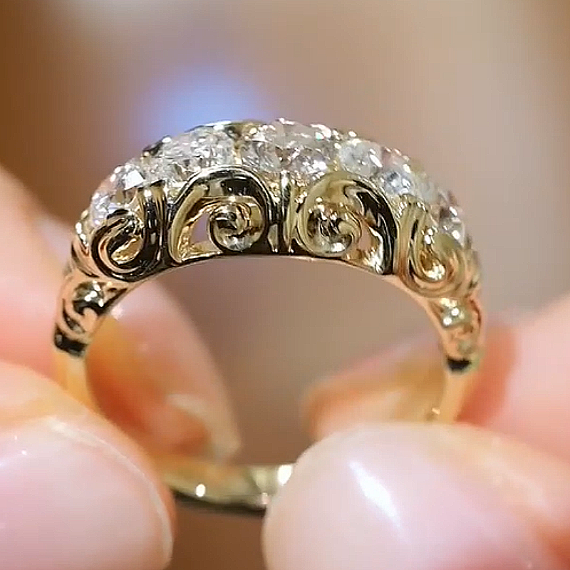 Jzora Handmade Vintage Filigree 5‑Stone Round Moissanite Wedding Anniversary Ring