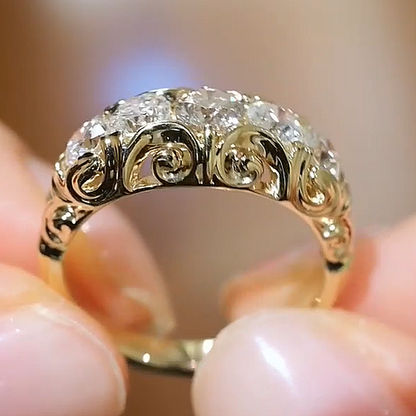 Jzora Handmade Vintage Filigree 5‑Stone Round Moissanite Wedding Anniversary Ring