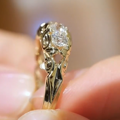 Jzora Handmade Vintage Filigree 5‑Stone Round Moissanite Wedding Anniversary Ring
