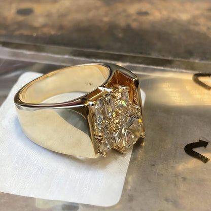 Jzora Handmade Vintage Round and Emerald Cut Men's Wide Band Ring