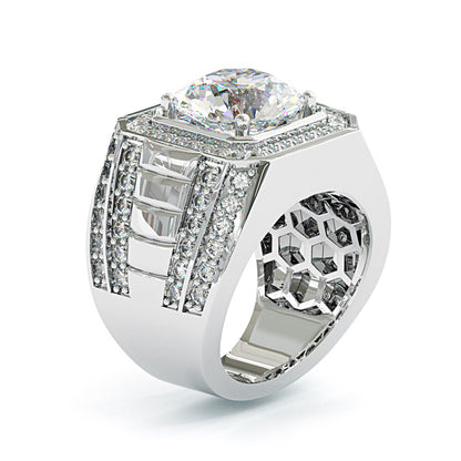 Jzora handmade 5ct round cut royal radiance men's sterling silver moissanite ring