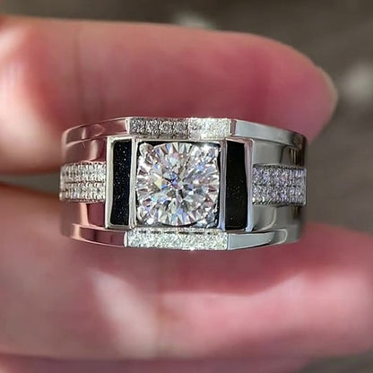 Jzora Handmade Round Moissanite Square Frame Multi Pave Men’s Wedding Ring