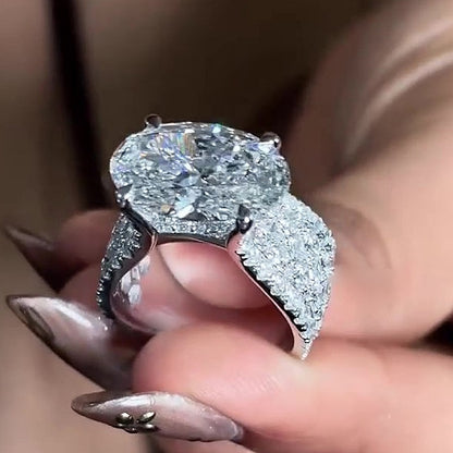 Jzora Handmade Oval Cut Four Prong Full Pave Women’s Luxury Engagement Ring