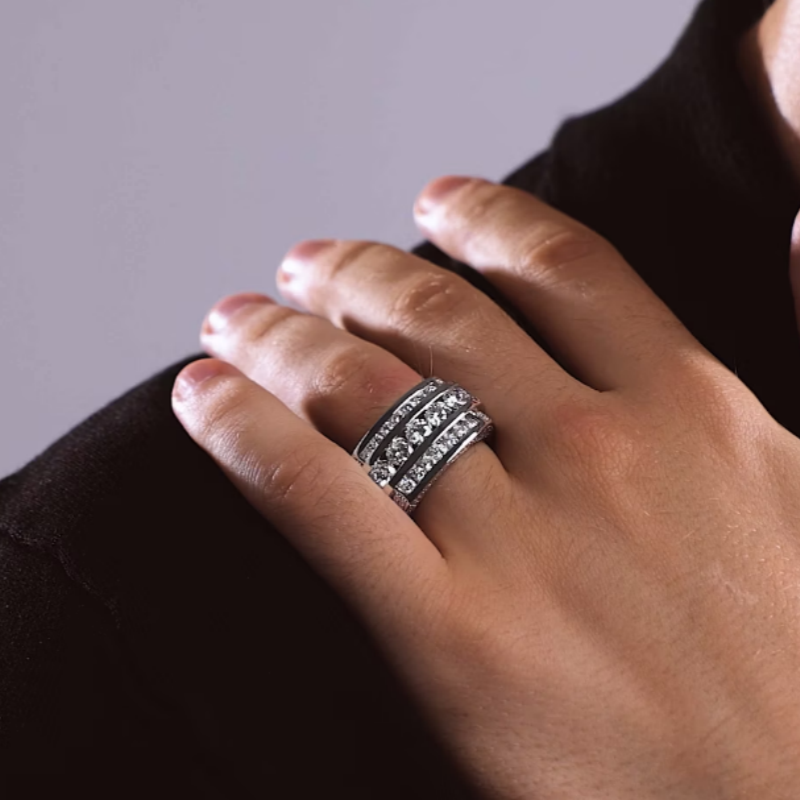 Jzora handmade multi-row rectangular men's wedding band ring