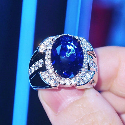 Jzora handmade vintage-style 9ct oval cut blue sapphire men’s ring