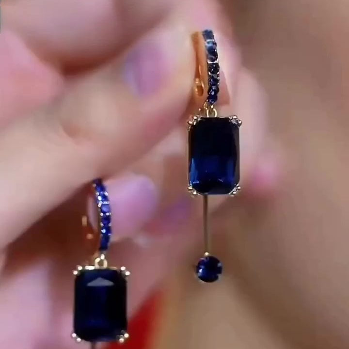 Jzora Handmade Sapphire Radiant Cut Trendy Elegant Earrings