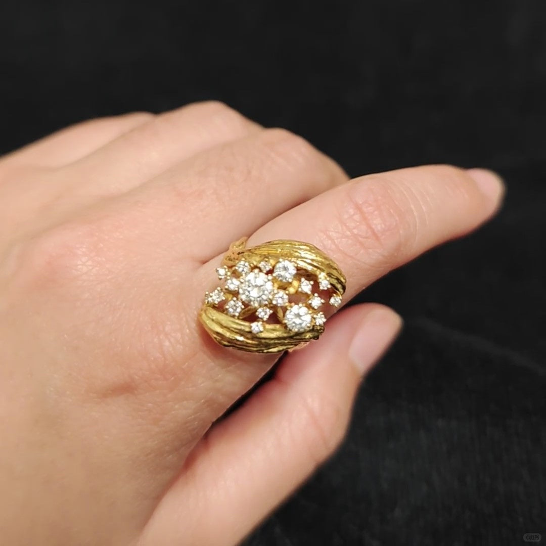 Jzora Handmade Vintage Gold Round Cut Classic Wide Band Ring
