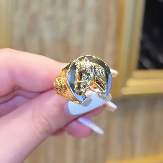 Jzora handmade gold horse sterling silver ring band