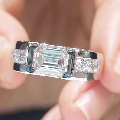 Jzora Handmade Emerald Cut Bold Contemporary Moissanite Ring