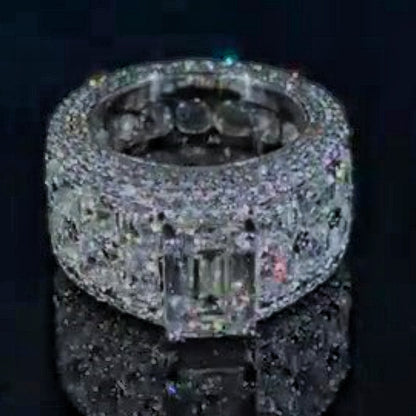 Jzora handmade 7ct bold royal iced-out emerald cut men's band ring