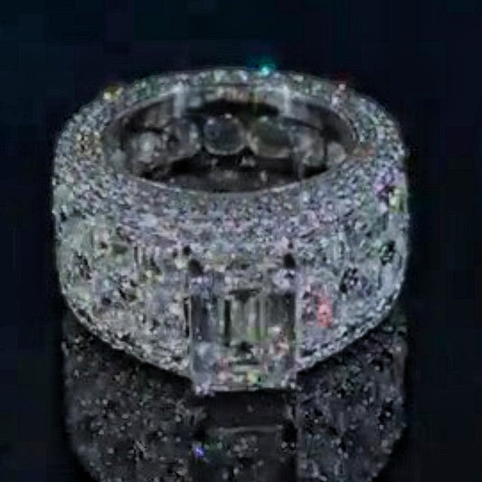 Jzora handmade 7ct bold royal iced-out emerald cut men's band ring