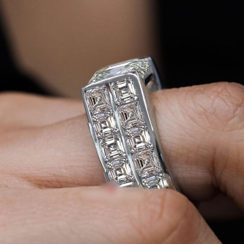 Jzora handmade 7ct asscher cut iced out men's engagement wedding ring