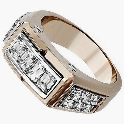 Jzora handmade modern two-tone emerald cut channel set men's ring