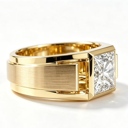 Jzora Handmade Princess Cut White Moissanite Men's Wide Band Geometric Ring