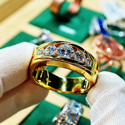 Jzora handmade timeless gold round cut five moissanite men's ring