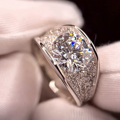 Jzora Handmade Elegant Round Cut Moissanite Center Stone Zircon Pavé Statement Ring