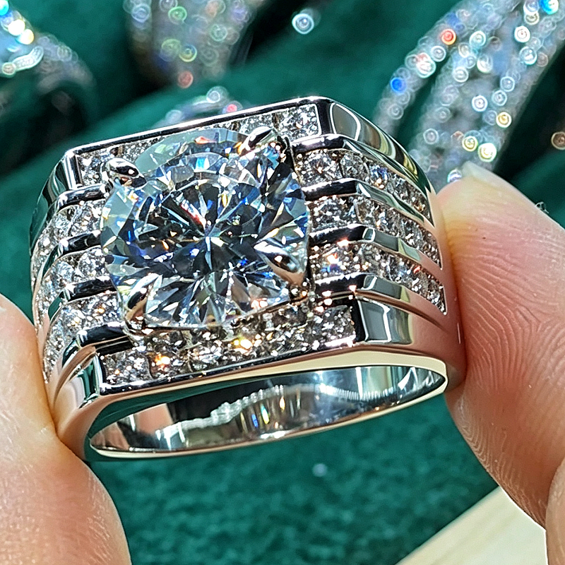 Jzora Handmade 4.77ct Round Brilliant Cut Trio Channel Set Unique Men's Engagement Ring
