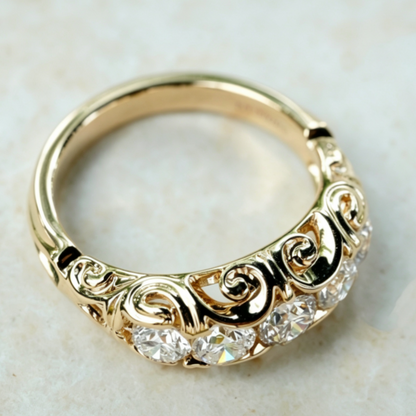 Jzora Handmade Vintage Filigree 5‑Stone Round Moissanite Wedding Anniversary Ring