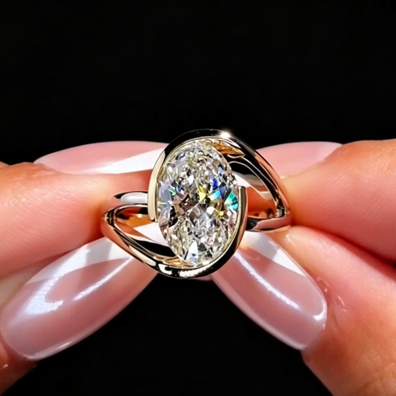 Jzora Handmade Oval Cut Moissanite Twisted Intertwined Band Luxe Women’s Engagement Ring