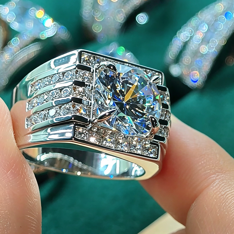 Jzora Handmade 4.77ct Round Brilliant Cut Trio Channel Set Unique Men's Engagement Ring